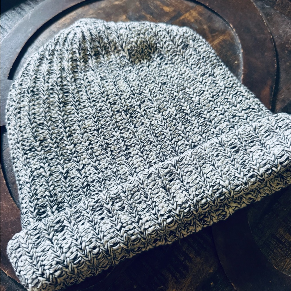 Love Your Melon Gray Knit Beanie with Brown Patch - Picture 4 of 5